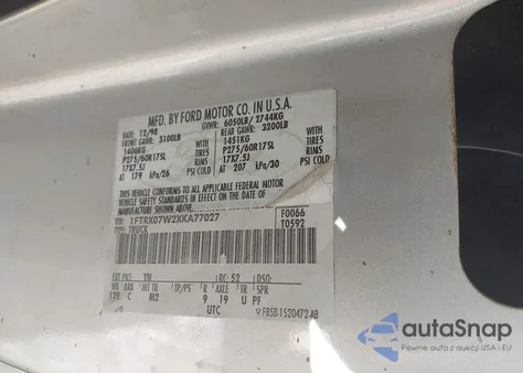 1999 Ford F-150 Lariat/Work Series/Xl/Xlt из США, поврежденный, VIN 1FTRX07W2XKA77027